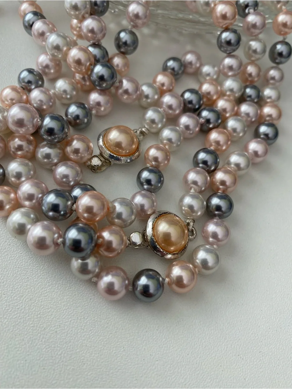 Multi-Color Pearl Strand Necklace - Elegant Pink, Silver & Champagne Pearls